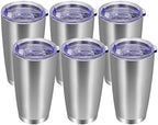 VEGOND 20oz Tumbler with Lid and Straw Stainless Steel Tumbler Cup Bulk Vacuum Insulated Double Wall Travel Coffee Mug Powder Coated Coffee Cup, Stainless, 6 Pack by VEGOND