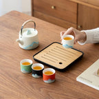 Chinese Tea Set – White Porcelain Gongfu Teapot with 4 Colors Cups & Tea Tray & Tea Strainer, Travel Tea Set with Carrying Case for Tea Ceremony, Daily Tea Ritual, Asian Style Gift - Image 6