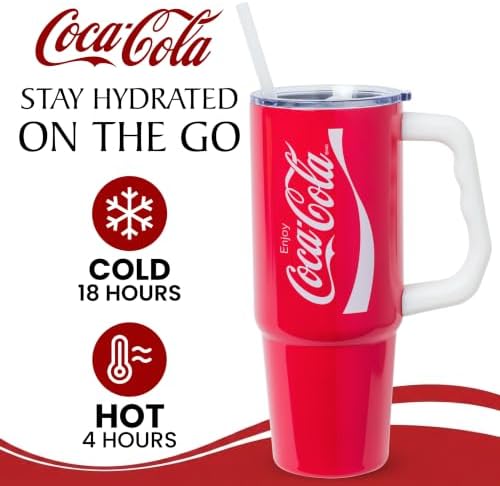 Silver Buffalo Coca Cola Stainless Steel Tumbler with Handle Straw, 30oz - Image 2