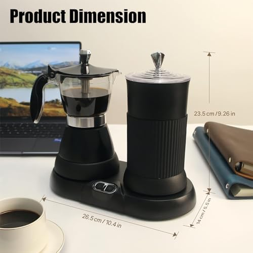 Espresso Maker with Milk Frother Electric Moka Pot 2-in-1 Espress Machine Aluminium One-Touch Operation Milk Froth Fine and Dense Black 110V - Image 2