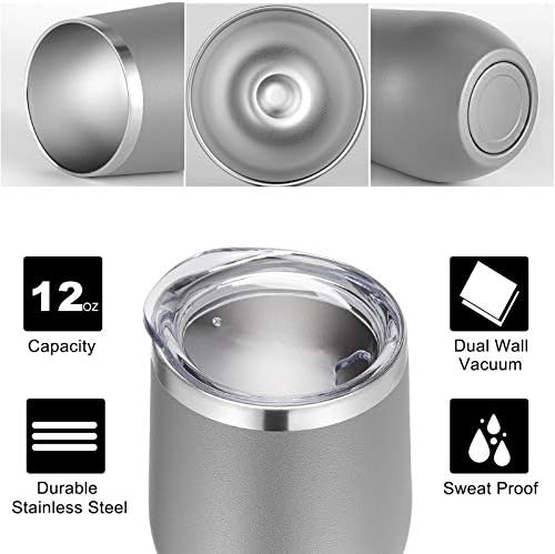VEGOND Wine Tumblers Bulk 6 Pack, 12oz Stainless Steel Stemless Wine Glass with Lids and Straws, Double Wall Vacuum Insulated Tumbler Cup, Coffee Mug for Cold Hot Drinks - Image 2
