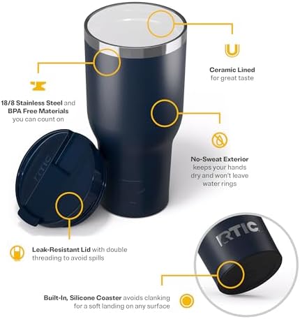 RTIC 40oz Essential Tumbler with Lid, Ceramic Lined, Navy - Image 3
