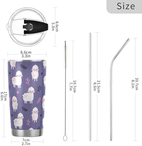 Cute Sheeps Hearts Insulated Tumbler Coffee Mug Double Wall Vacuum Travel Mug with Straw and Lid Stainless Steel 20 oz - Image 3