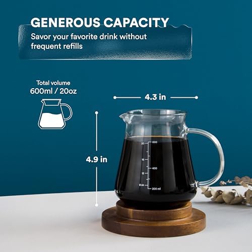Ovalware Glass Range Coffee Server For Pour Over Coffee & Tea - 600ml and 800ml Microwave Safe & Heatproof 2.5mm Thick Glass Body - Image 2