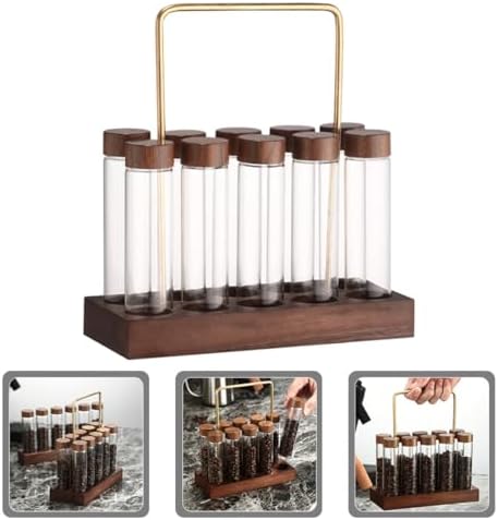 Glass Coffee Bean Storage Tube with Wooden Stand, Airtight - Image 4