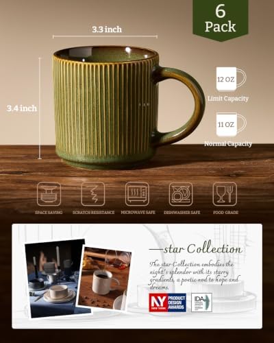 famiware Coffee Mug Set of 6, Star 12 oz Ceramic Mugs Cups Set with Handle - Image 6