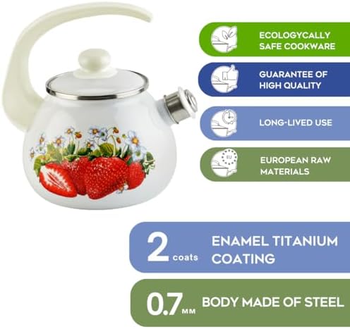 Enamel Kettle with Whistle 2.7 Qt (2.5 L) Stovetop Kettle with Ergonomic Handle, Teapot for Stovetop, Hot Water Kettle, Kettle for Stove Top, Induction and Dishwasher Safe (Strawberry) - Image 4