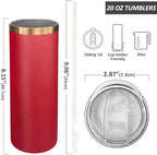 20 oz Skinny Tumblers Bulk with Lids and Straws Bright Red,4 pack - Image 2