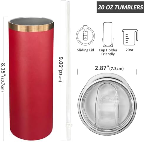 20 oz Skinny Tumblers Bulk with Lids and Straws Bright Red,4 pack - Image 2