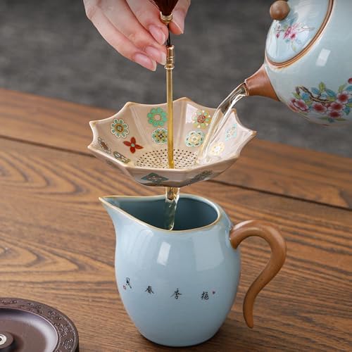 Ceramic Umbrella Tea Infuser, Rotating Loose Leaf Filter with Magnetic Wood Stand, Extra Fine Mesh Tea Strainer, for Kung Fu/Coffee/Brewing(Black) - Image 2