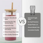 Glass Tumbler with Bamboo Lid and Straw, 20oz Borosilicate Glass Water Bottle, Reusable Iced Coffee Cup with Silicone Sl - Image 6