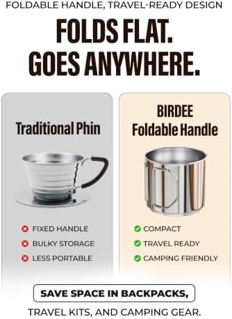 Birdee Bundle Vietnamese Coffee Dripper Foldable- 12oz with Mug, Stainless Steel, Medium Drip Filter, Durable, Dishwasher Safe, Home Use, Travel, Camping, Gift Sets - Image 6