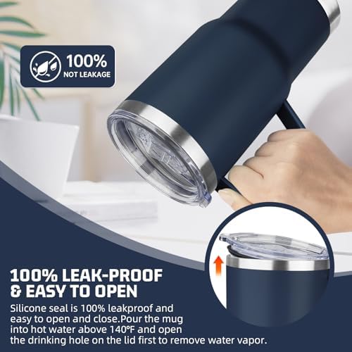 20 oz Tumbler with Handle Stainless Steel Insulated Coffee Mug Tumbler with Lid and Straw Double Wall Vacuum Insulated Coffee Mug Leak Proof Travel Mug Tumbler for Hot and Cold Drink (Navy Blue,4pack) - Image 5