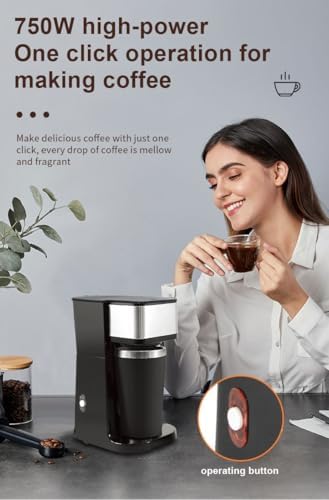 Drip coffee machine 750W high power, 14.8 oz (0.5qt) stainless steel interior independent cup and detachable reusable filter basket, 5 coffee cups automatically close, suitable for home offices - Image 6
