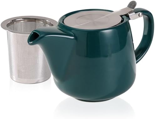Ceramic Teapot With Stainless Steel Infuser, Heat Resistant, Perfect Tea Maker, Green, 500ml/17oz by Auxmeware