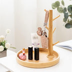 LIU- Bamboo Mug Holder with 6 Hooks,Round Storage Tray for Storing Coffee Pods, Tea Bag and Kettle，Countertop Cups Holder Rack, for Counter Bar - Image 4