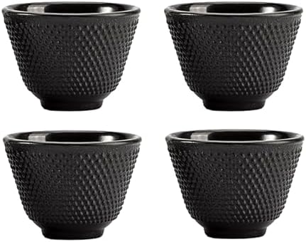 Japanese Cast Iron Tea Cups, Small and Heavy Teacups with no Handles, Japanese Style Cup for Adults, Asian Teacups, Coated with Enameled Interior, 4 Pcs/Box (Black, 2oz/60ml) by SECHUDO
