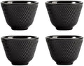 Japanese Cast Iron Tea Cups, Small and Heavy Teacups with no Handles, Japanese Style Cup for Adults, Asian Teacups, Coated with Enameled Interior, 4 Pcs/Box (Black, 2oz/60ml) by SECHUDO