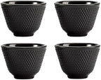 Japanese Cast Iron Tea Cups, Small and Heavy Teacups with no Handles, Japanese Style Cup for Adults, Asian Teacups, Coated with Enameled Interior, 4 Pcs/Box (Black, 2oz/60ml) by SECHUDO