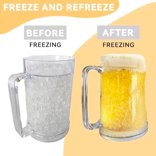 Lily's Home Freezer Beer Mugs with Handles, 16 oz Set of 4 – Clear Frosted Double Wall Insulated Acrylic, Gel-Filled, Break-Resistant for Home Bar, Pool Parties, BBQ & Outdoor - Image 5