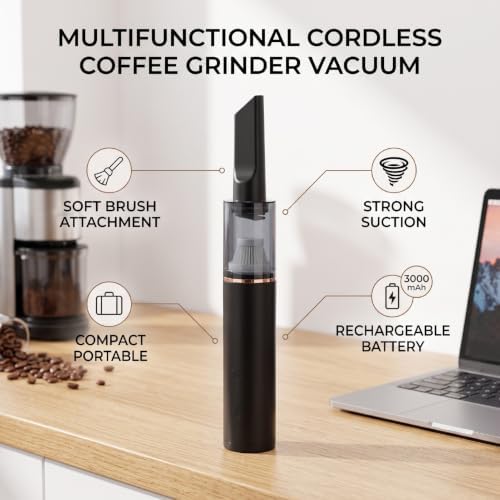 banapoy Mini Vacuum Cleaner, Handheld Vacuum Cleaner Cordless, Portable Desk for Coffee Grounds, Soft Brush Coffee Powder, for Car Interior, Keyboard, Drawer (Black) - Image 5