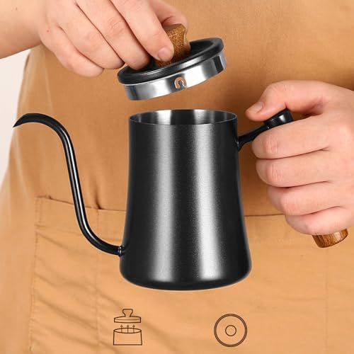 Luocute Gooseneck Pour Over Coffee Kettle, Stainless Steel Hand Drip Coffee Pot with Long Narrow Spout, Matte Black, Featuring a Wooden Handle for Pour Over and Tea - Image 3