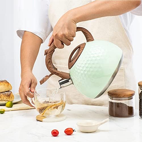 Stovetop Kettle 2.8L Stainless Steel Whistling Kettle Stovetop Teakettle Teapot Handle Kitchen for Gas Stove Induction Cooker Kettles for Stove(Green) - Image 2
