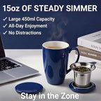 PATIKIL 450 Ml/15 oz Ceramic Tea Infuser Mug with Lid and Stainless Steel Filter | Microwave & Dishwasher Safe Loose Leaf Tea Cup for Office Home Gift, Blue - Image 3
