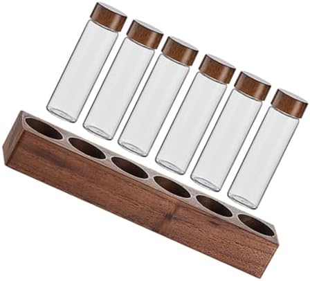 Coffee Bean Storage Tubes with Wooden Stand, 6 Glass Jars by HOMOBABE