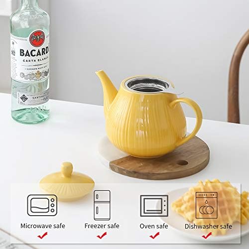 KOOV Ceramic Teapot with Infuser, 40 ounce Tea Pot with Infuser for Loose Tea, Large Enough For 6 Cups, Striped Series (Lemon) - Image 6