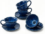 KOOV Latte Cup and Saucer Set of 4, Vintage Hand-Painted 10 oz Ceramic Cappuccino Cups, Reactive Glazed Latte Art Cup and Saucer For Latte, Espresso, Tea, Pansy Series (Nebule Blue) by KOOV