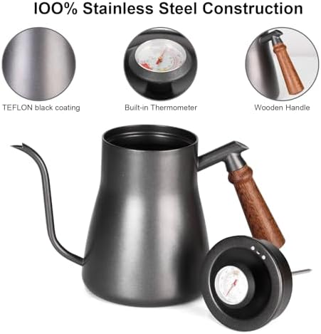 Pour-over kettle with thermometer, 850ml capacity, leak-proof one-piece 304 stainless steel gooseneck spout, food-grade easy-clean, suitable for pour-over coffee, French press, and tea. (850ml) - Image 3