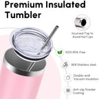 Volhoply 4 Pack Skinny Tumblers with Lid and Straw, 20oz Stainless Steel Straight Tumbler Bulk, Vacuum Insulated Coffee Mug for Home, Office, Travel, DIY (Pink,4 Pack) - Image 3