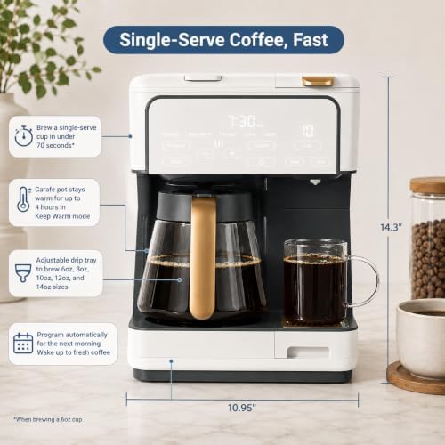 Multi-Brew Coffee Maker – 12-Cup Carafe & Single-Serve Pod or Grounds, Iced Coffee Mode, Programmable Touch Display, Includes Filters (White Icing) - Image 6