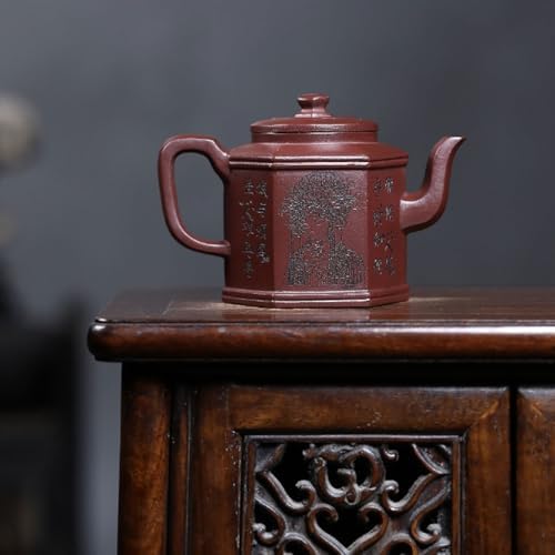 Tea Kettle Handmade Retro Kung Fu Tea Set Household Purple Clay Carved Hexagonal Palace Light Bulb Teapot Ceramic Tea Infuser - Image 4