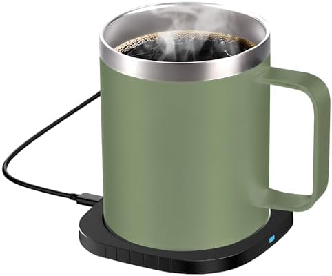 and Wireless Charger 55℃ Constant Temperature for Desk Home Office, 304 Stainless Steel Cup with Leakproof Lid, WhiteBlackGreen (Green) - Image 3