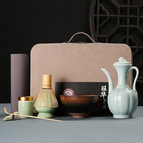 Matcha Whisk Set, 8-PCS Portable Matcha Set with Bowl, Teapot & Travel Bag - Complete Japanese Tea Ceremony Kit Gift (E) by Unknown