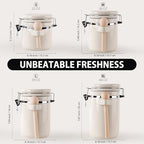 4 Piece Airtight Ceramic Canister Set With Attached Wooden Spoon Reusable Chalk Labels For Dry Goods Sugar Coffee Tea Kitchen Storage Use (Cream) - Image 4