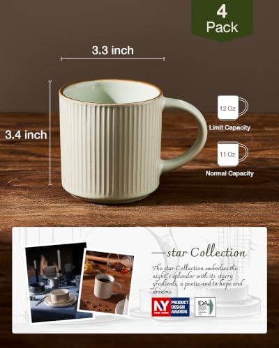 famiware Coffee Mug Set of 4, Star 12 oz Ceramic Mugs Cups Set with Handle - Image 4