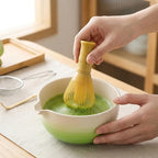 7Pcs Matcha Set, Matcha Whisk Set - Whisk Plastic Whisk, Whisk Holder, Matcha Bowl with Pouring Spout, Scoop, Sifter, Absorbent Cloth - Japanese Tea Ceremony Set for Home Use or Gift, Gradient Green - Image 2
