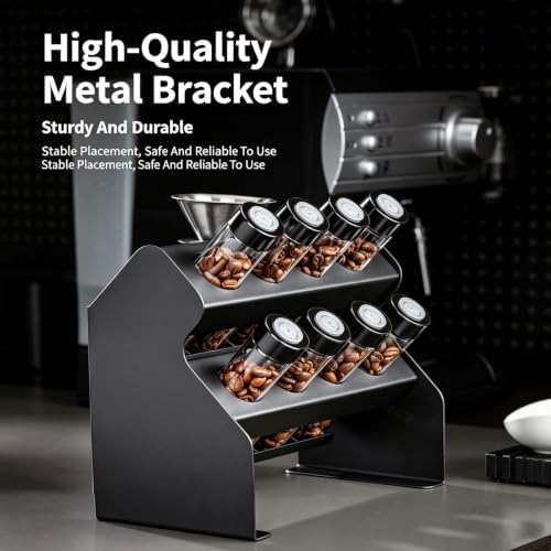 Coffee Bean Storage Rack, 22-25g Single Dose Coffee Bean Sample Tubes, With One-way Exhaust Valve, Funnel, Dual Layer Metal Display Stand, For Home Coffee Tasting & Bean Sample Display - Image 4