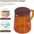 Small Glass Carafe, 16.9oz Glass Coffee Server Manual Pour over Coffee Beaker Tea Pot with Wooden Lid Clear Teakettle Borosilicate Glass Decanter (Brown) - Image 3