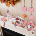 Fall Decorations for Home, 8Pcs Farmhouse Pink Fall Tiered Tray Decor Set - Image 5