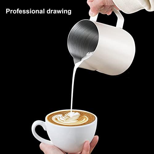 Milk Frothing Pitcher, 700ml Stainless Steel Milk Frother Cup Steaming Pitcher, Metal Steamer Cup Milk Jug Dispenser Espresso Accessories (Beige) - Image 3