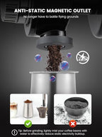 Huanyu 60mm Flat Burr Coffee Grinder, 8 Grind Settings for Home Brew Black - Image 4
