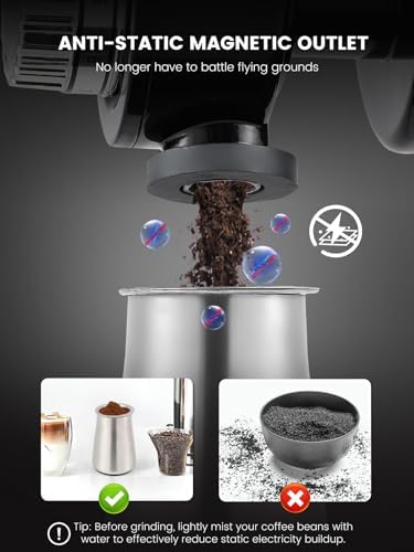Huanyu 60mm Flat Burr Coffee Grinder, 8 Grind Settings for Home Brew Black - Image 4