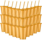 Rtteri 30 Pcs Reusable Plastic Cups with Lids Straws 16 oz, Gold by Rtteri