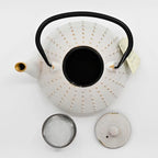Urban Tokyo 40 fl oz Cast Iron Teapot Japanese Tetsubin Style, White Enamel with Gold Dot Pattern, Stainless Steel Infuser, Stovetop Safe, 1200ml Large Capacity Tea Kettle - Image 4