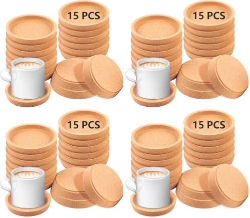 15 Pcs Cork Coasters with Lip,Protect Your Table from Beverage Leak-Proof Cork Cup Holder,Non-Slip,Absorbent and Reusable Coasters for Drinks,Suitable for use with Most Types of Mugs (Pack of 4) by Anpuimult