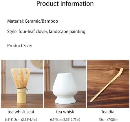 LUNCHS 3-Piece Set Matcha Whisk and Bowl with Ceramic Matcha Whisk Holder Matcha Kit Matcha Accessory Matcha Whisk Set(Four-leaf clover set) - Image 2